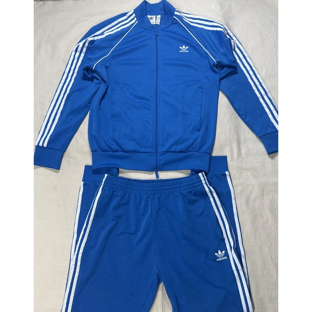 adidas Vintage Men's M Blue/White 2-Pc Tracksuit Full Zip Jacket & Pants